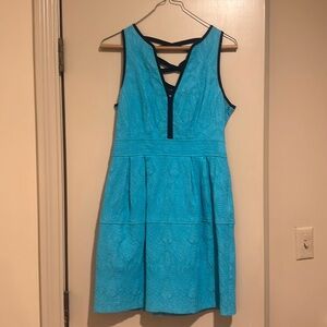 Nanette Leopore blue embroidered dress with black trim